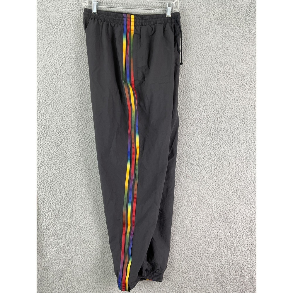 Adidas Track Pants Mens M Black Rainbow 3-Stripe Trefoil Nylon Mesh Joggers